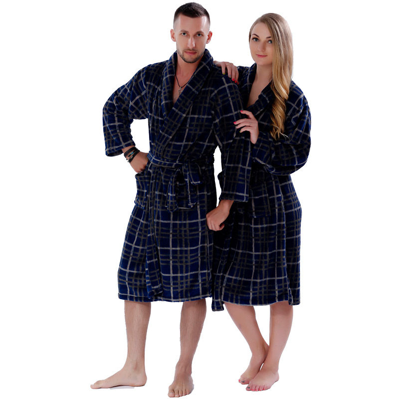 Couples Leopard Coral Fleece Warm Bathrobe Nightwear Dressing Gown Sleepwear