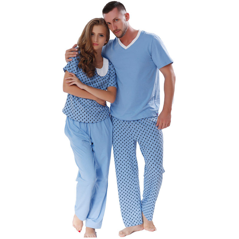 Pajamas Set Couple Lovers Printed Cotton Pyjama Short Sleeve Leisurewear Sleepwear