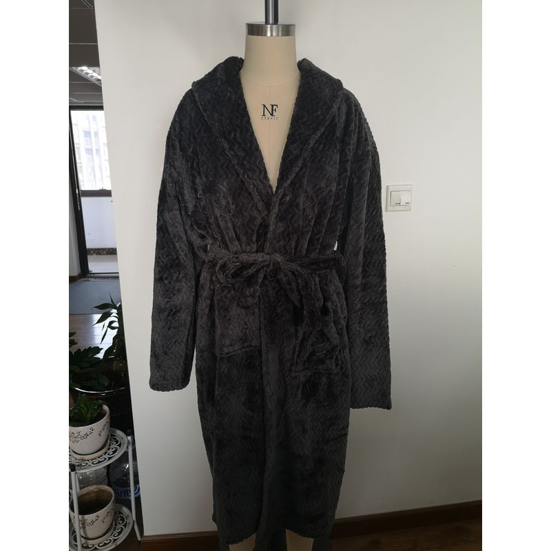 Men's Wearing In Autumn Winter Wave Jacquard Fannel Fleece Robes With Long Sleeve