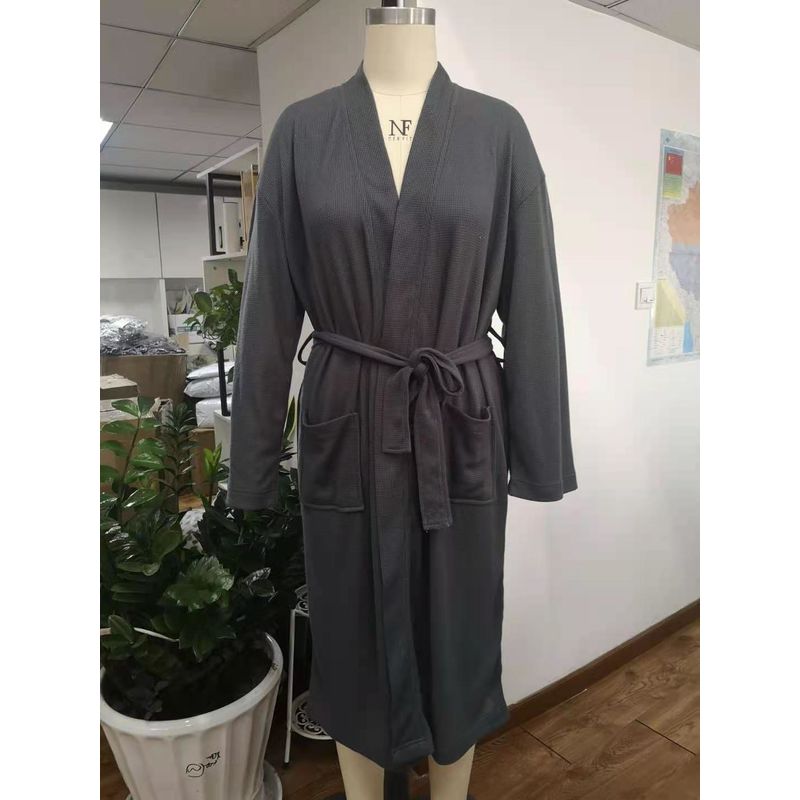 Ladies Solid Color Cotton Waffle Bath Robe