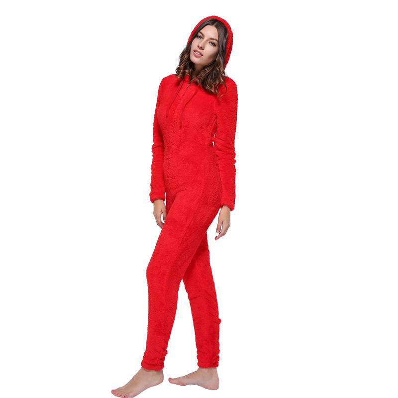 Winter Warm Women Fluffy Fleece Plus Size Hooded Romper