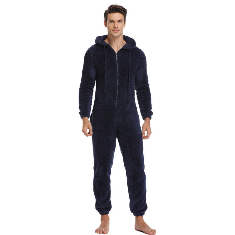 Winter Warm Adult Fluffy Snuggle Fleece Hooded Onesie for Men