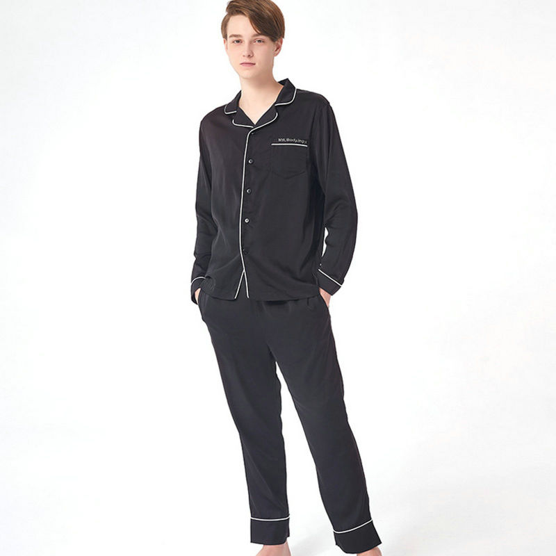Men's Satin Sleepwear Solid Two Pajamas Set for Adult