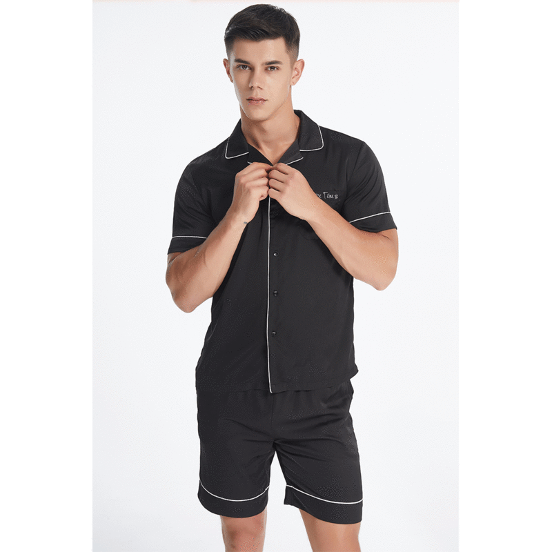 Men's Satin Pajamas Sleepwear Solid Color Two Pieces Short Sleeves Pyjamas Women Home Clothing Suits