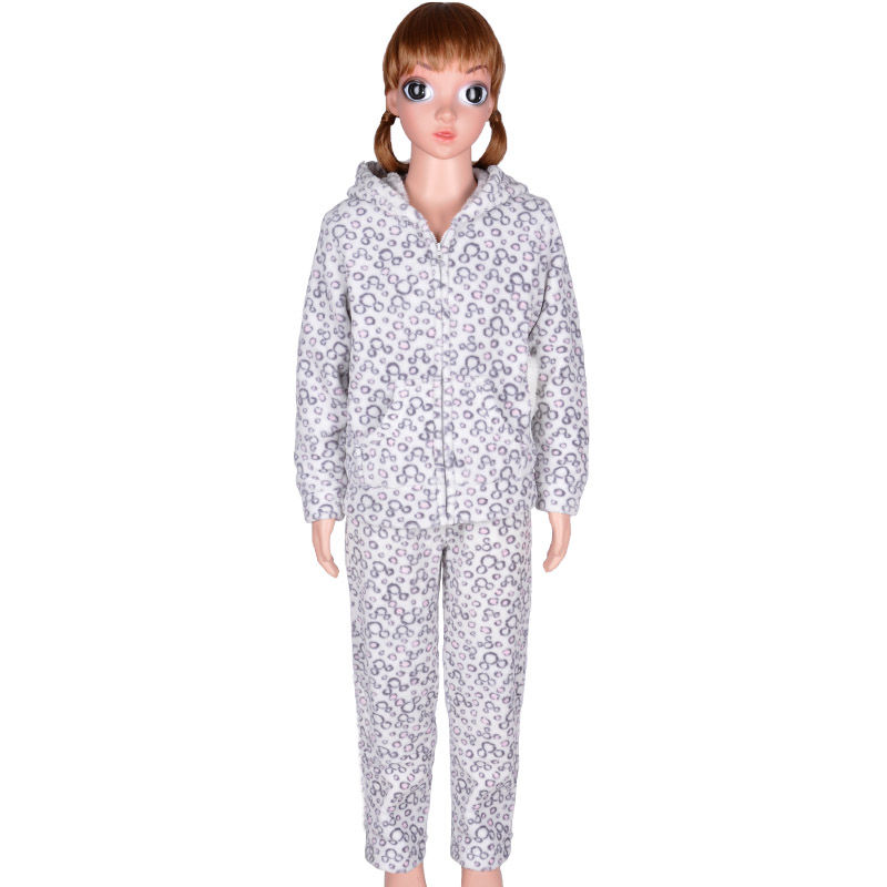 Winter Warm Printed Leopaid Coral Fleece Pajamas Set With Bear Embroidery For Girls