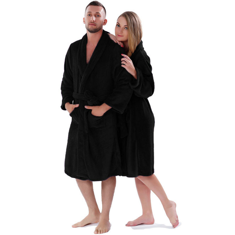 Couples Solid Colour Coral Fleece Warm Bathrobe Nightwear Dressing Gown