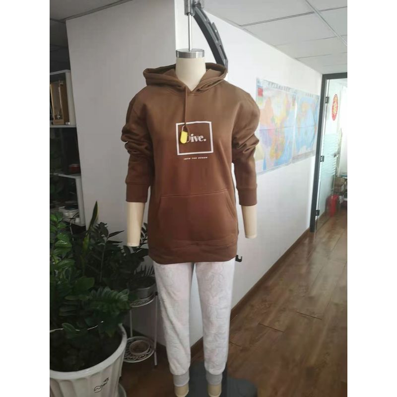 Women Girls Spring Autumn Cotton Pullover Hoodies With Printing -Brown