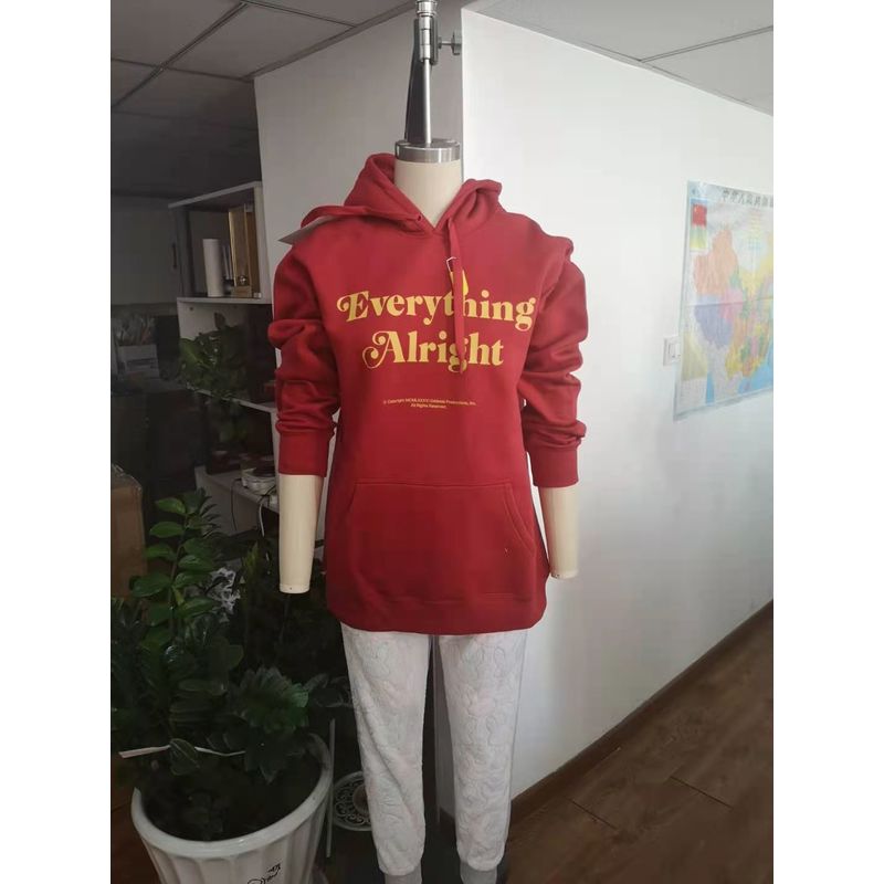 Women Girls Spring Autumn Cotton Pullover Hoodies With Printing -Red