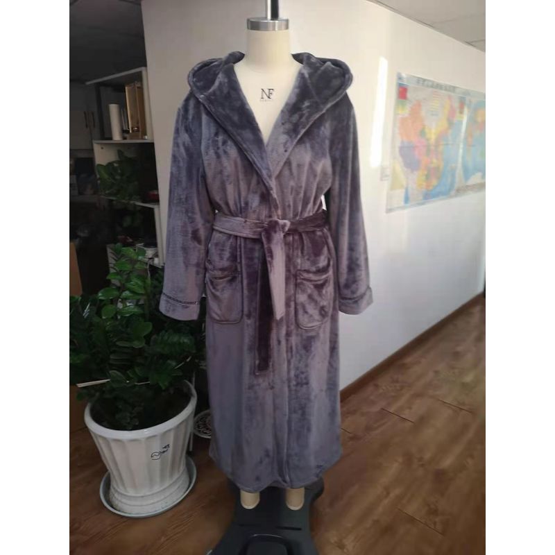 Consice Style Flannel Fleece Solid Color Bath Robe For Women