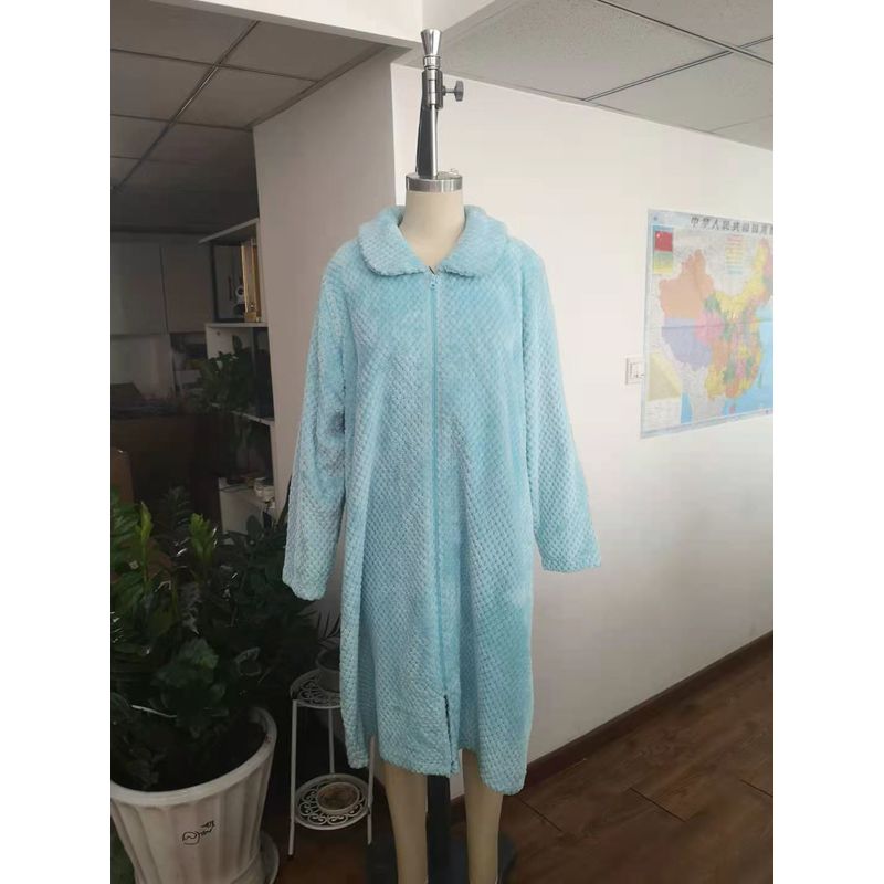 Winter Warm Soft Comb Coral Fleece Bath Robe With Zipper For Women
