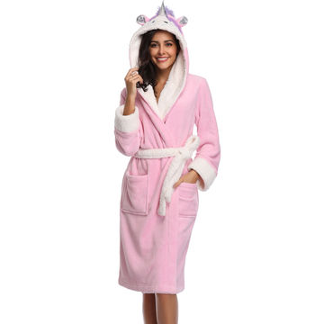 Ladies Plus Size Soft Coral Fleece Robe Gown sleepwear Nightwear with horn for Women