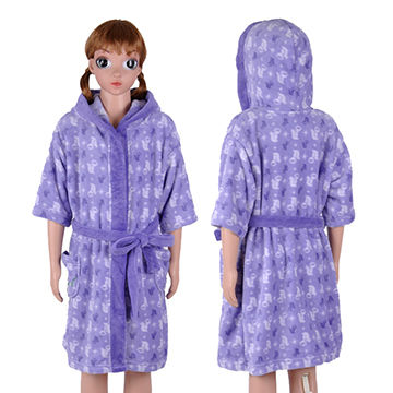 Girl's Printed Soft Coral Fleece Sleepwear Homewear Robe With Hood