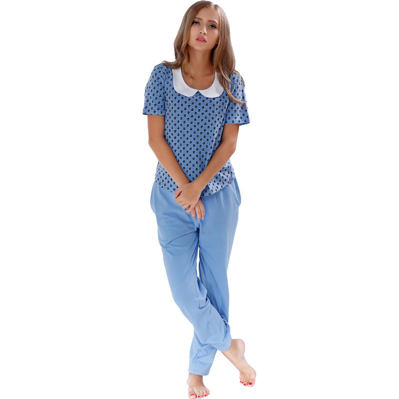 Lovers Spring Summer Cotton Pyjama Printed Short Sleeve Sleepwear Suit Couple Pajama Set for Couples