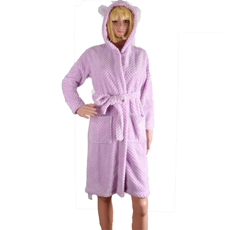 Robes for Women Wearing In Autumn Winter Wallfe Weave Coral Fleece With Long Sleeve and Bear Ear