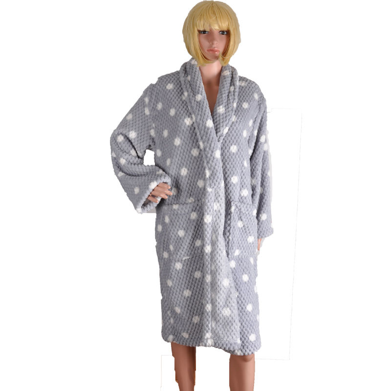 Robes for Women Wearing In Autumn Winter Printed Waffle Weave Coral Fleece With Long Sleeve