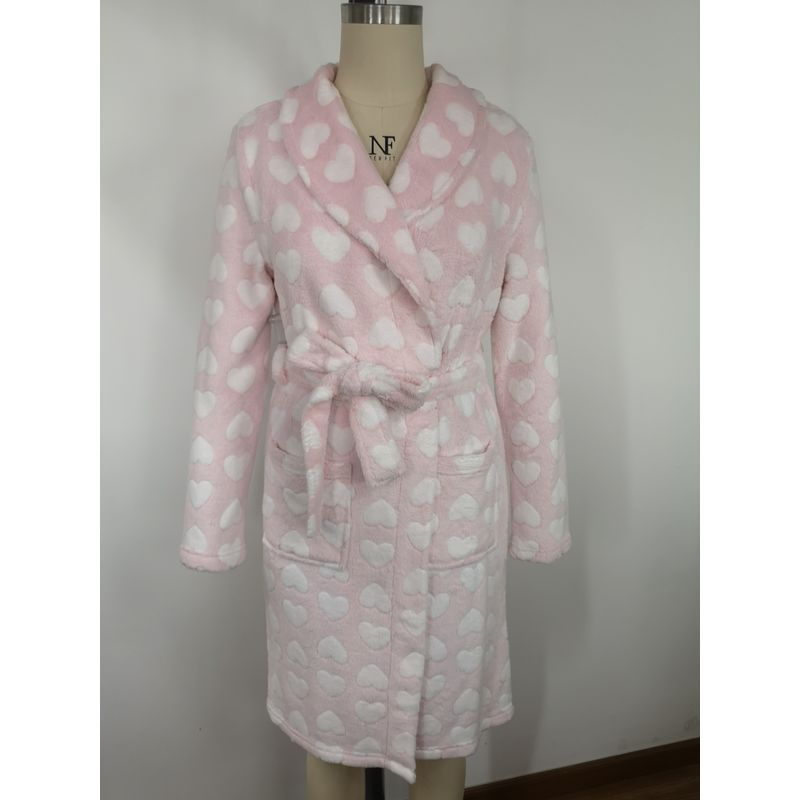 Women Wearing In Autumn Winter Offset Print Fannel Fleece Robes With Long Sleeve