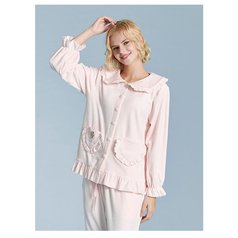 Women Wearing In Autumn Winter Solid Super Soft Spandex Pajamas Set With Long Sleeve