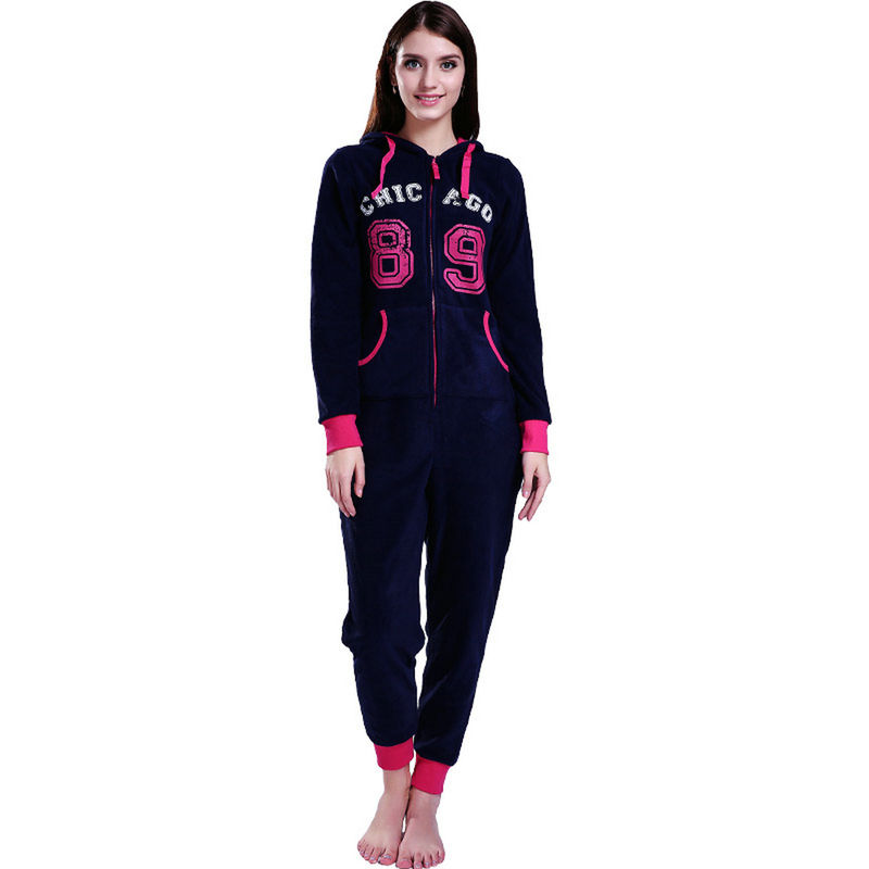All in One Piece Printed Micro Fleece Letters Onesie - Navy