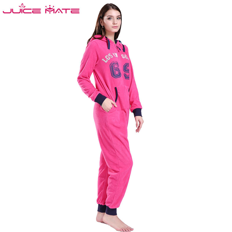 All in One Piece Printed Micro Fleece Letters Onesie - Rose Red