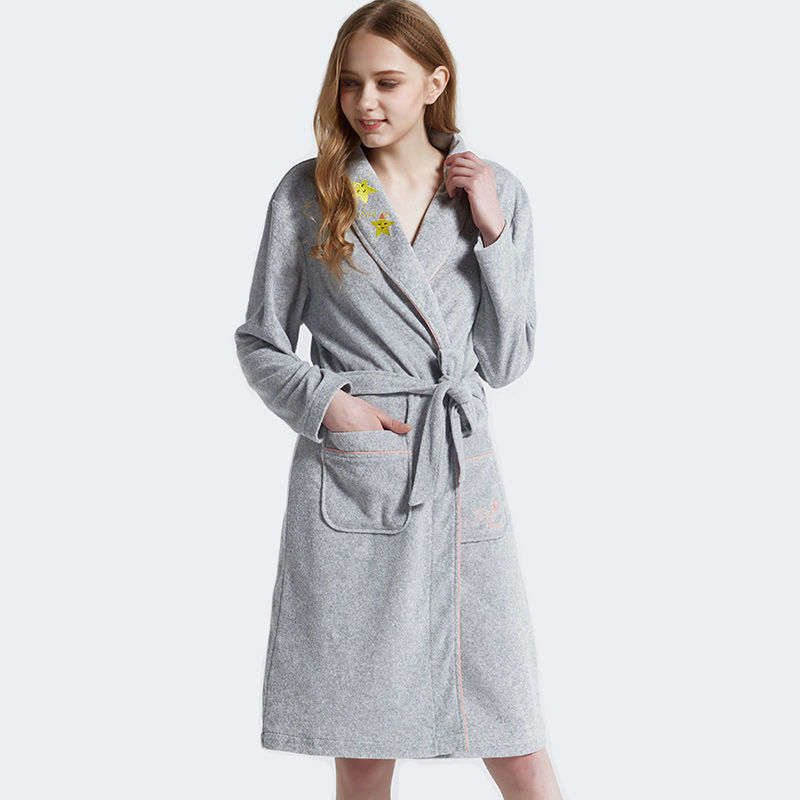 Women Cotton Fabric Solid Color Homewear Bathrobe