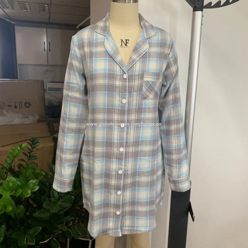Women Wearing In Autumn Cotton Flannel Sleep Long Shirt