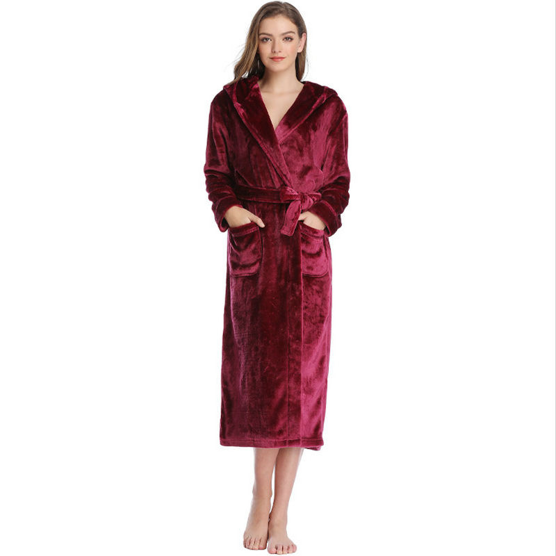Winter Thickening Warm Flannel Fleece Solid Color Sleepwear Robe