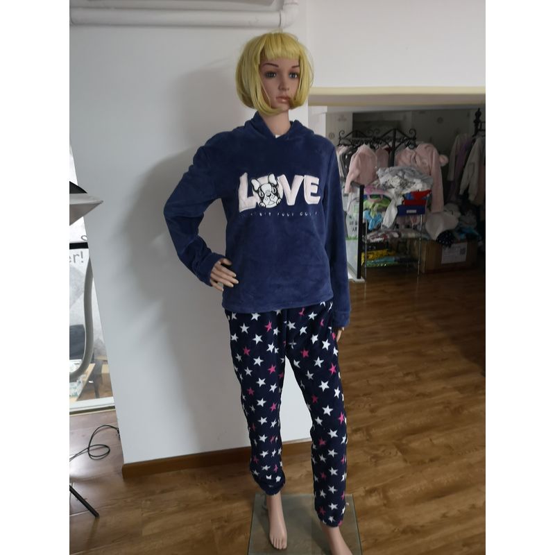 Pajamas Set Women Printed Coral Fleece Homewear With Embroidery