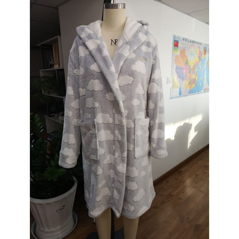 Women Wearing In Autumn Burned-Out Flannel Fleece Bath Robe