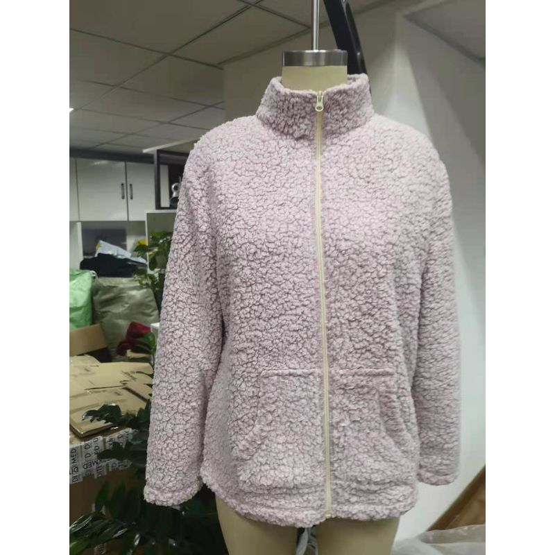 Women Wearing In Autumn Winter Solid Sherpa Fleece Top With Zipper