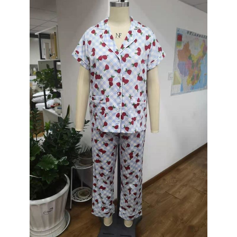 Ladies Printed Satin Drill Short Sleeve Pajamas Set
