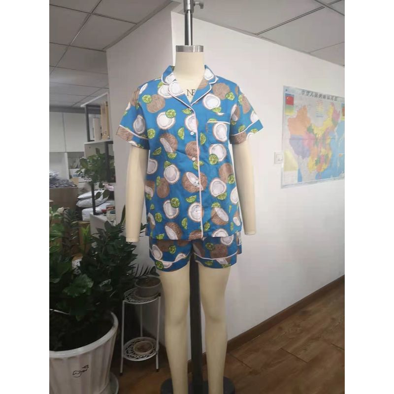 Ladies Printed Satin Drill Short Sleeve and Shorts Pajamas Set