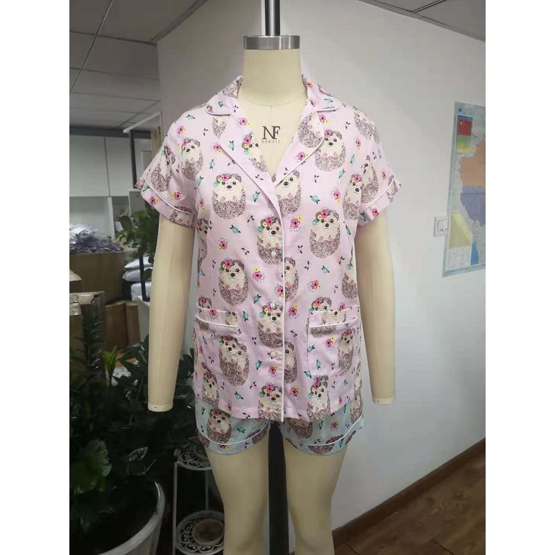 Ladies Printed Satin Drill Short Sleeve and Shorts Pajamas Set