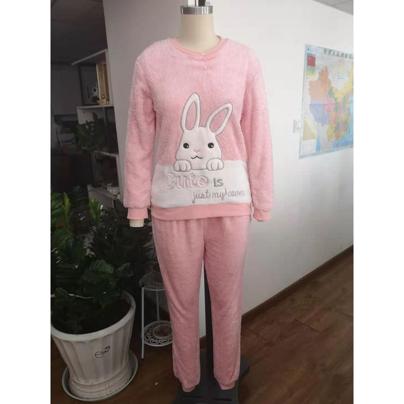 Winter Warm Snuggle Fleece Pajamas Set With Embroidery For Women