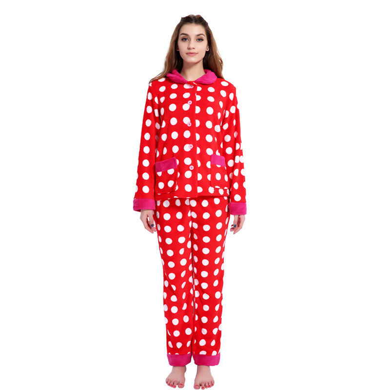 Women Wearing In Autumn Winter Printed Coral Fleece Pajamas Set
