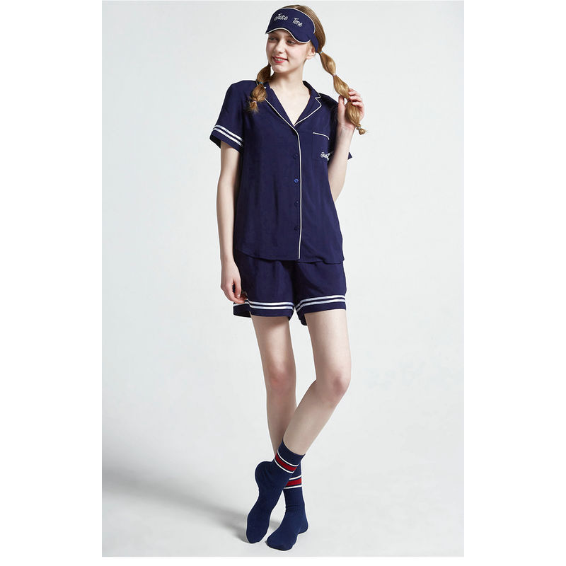Ladies Spring Summer Solid Color Viscose Short Sleeve Shorts Pajamas Set