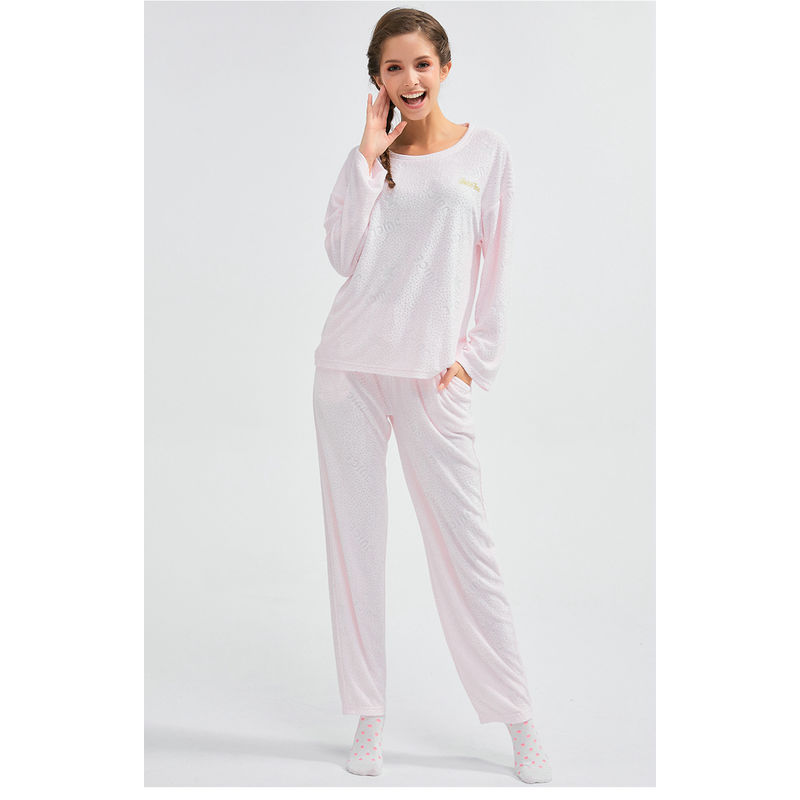 Ladies Spring Summer Solid Color Viscose Long Sleeve Pajamas Set