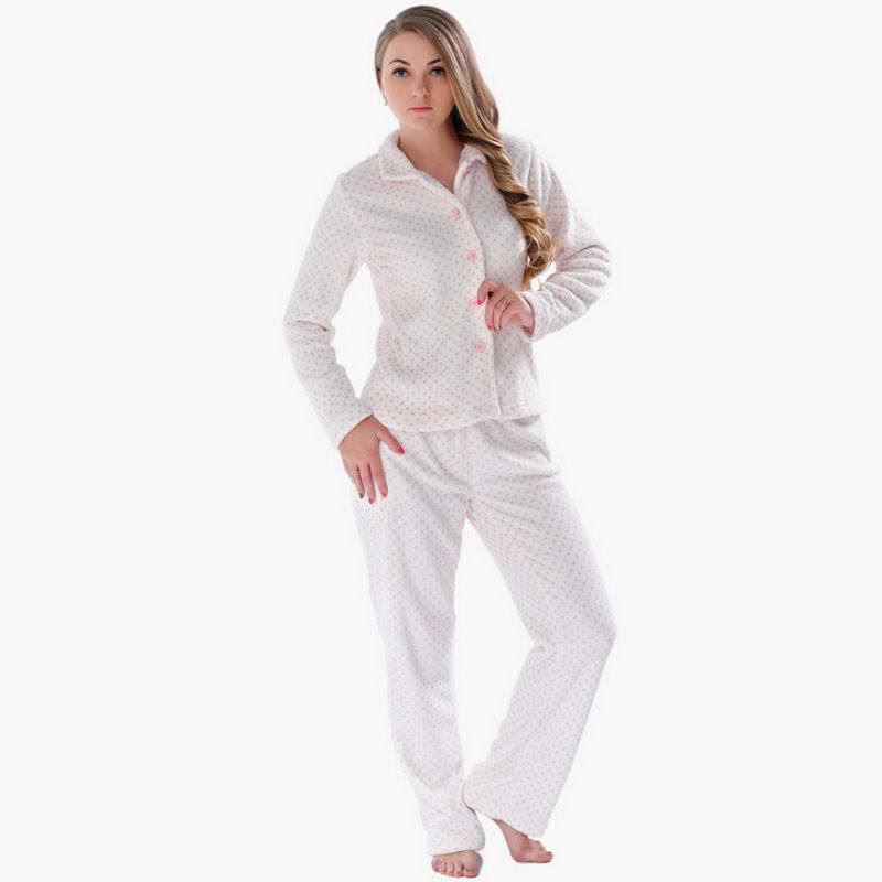 Coral Fleece Winter Plus Size Pajamas Women's Pajama Set (Top and Pant)