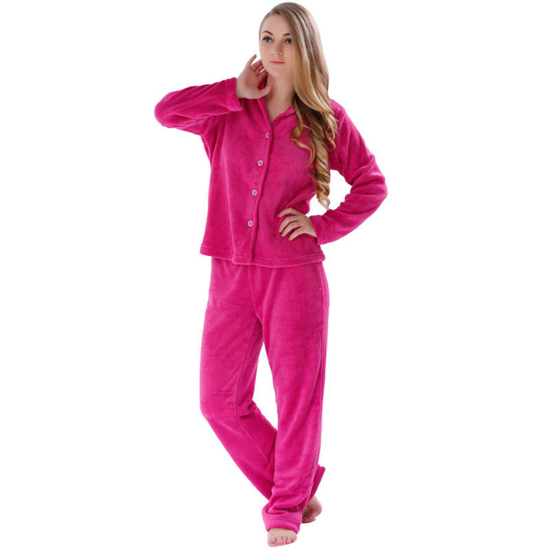 Coral Fleece Winter Sleepwear Women's Pajama Set (Top and Pant)