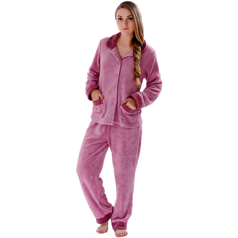 Coral Fleece Winter Sleepwear Women's Pajama Set (Top and Pant)