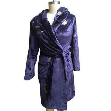 Ladies' Luxury flannel fleece bath robe gown sleepwear with golden stamp for women