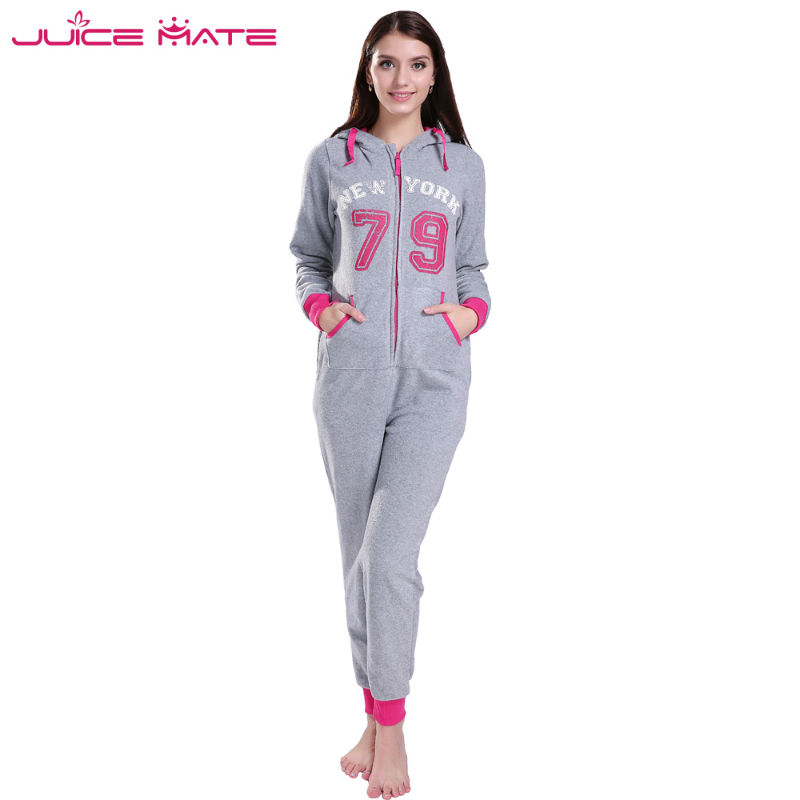 All in One Piece Printed Micro Fleece Letters Onesie - Grey