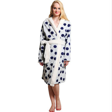 Fashion Plus Size Coral Fleece DOT Printing Winter Warm Long Robe for Women