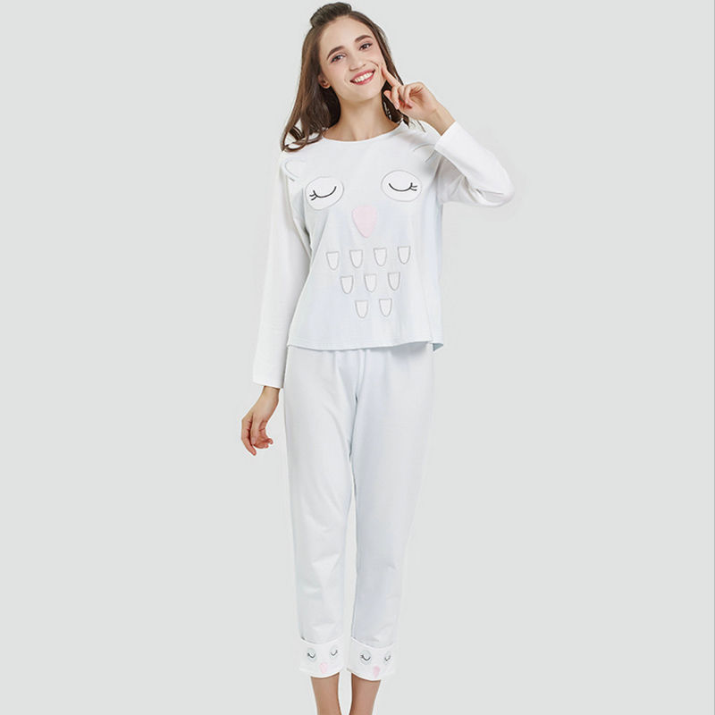 Ladies Spring Summer Lovely Animal Printed Single Jersey Short Sleeve Pajamas Set