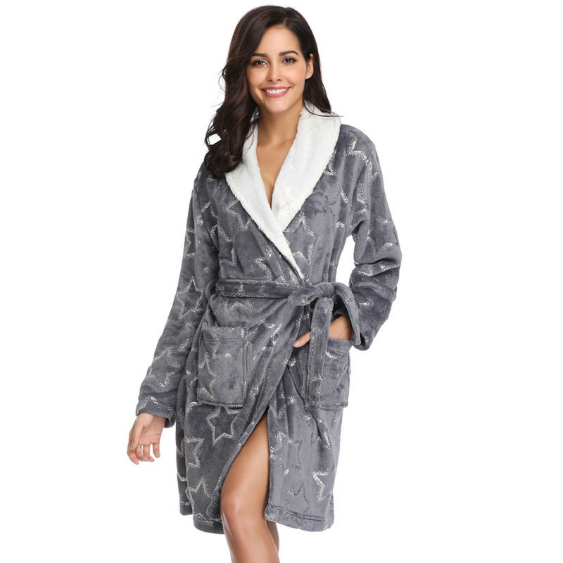 Fashion Flannel Fleece Silver Plating Winter Warm Long Blouse Robe