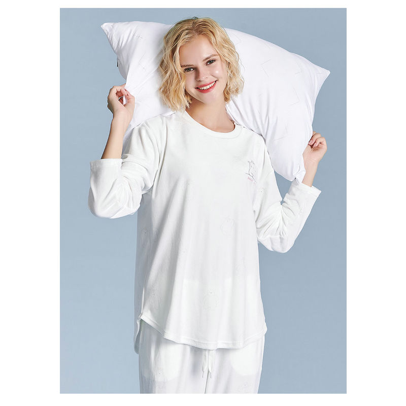 Women Wearing In Autumn Winter Solid Super Soft Spandex Pajamas Set With Long Sleeve