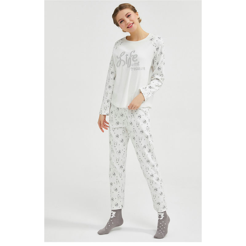 Ladies Spring Summer Lovely Animal Printed Single Jersey Short Sleeve Pajamas Set