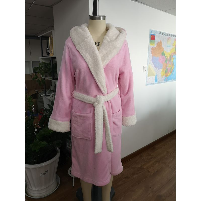 Women Wearing In Autumn Solid Flannel Fleece Bath Robe With Horn