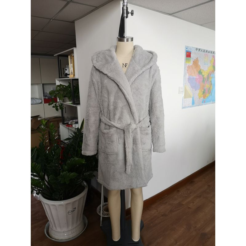 Women Wearing In Autumn Solid Color Snuggle Fleece Bath Robe with Sloth Embroidery