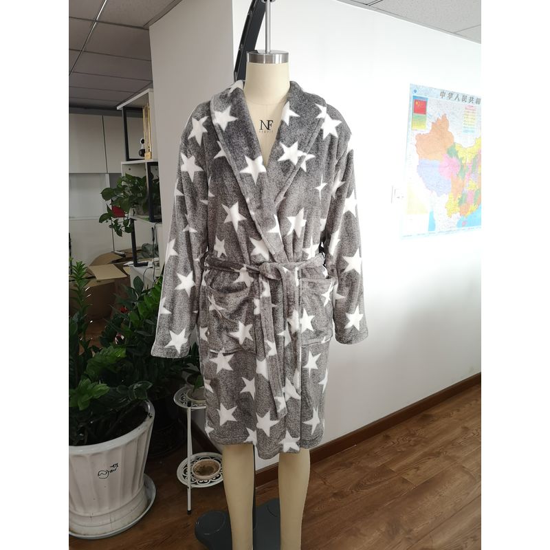 Women Wearing In Autumn Printed Flannel Fleece Bath Robe