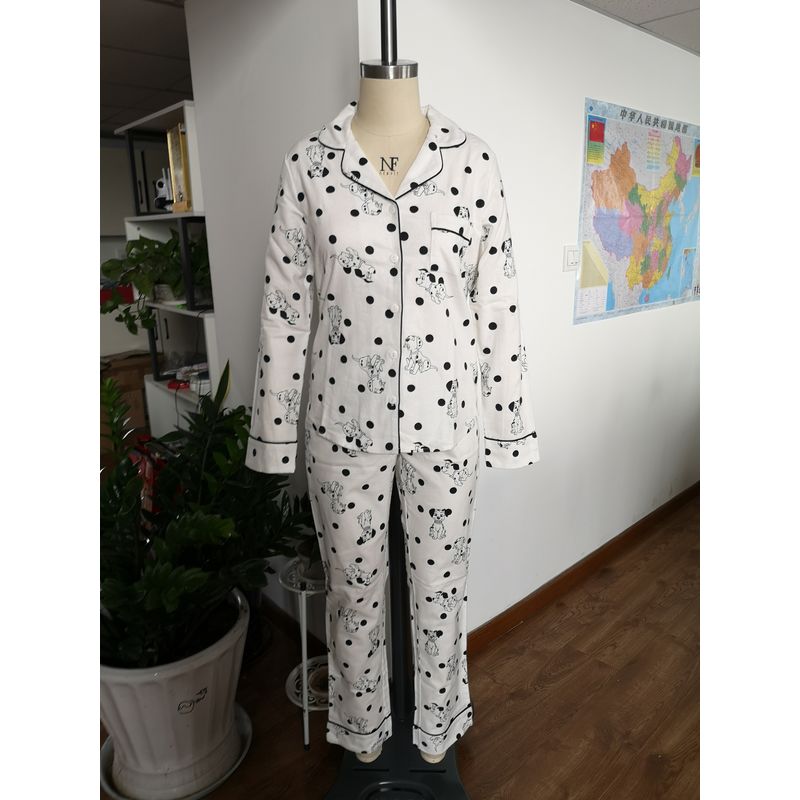 Women Wearing In Autumn Cotton Flannel Pajamas Set - Dogs